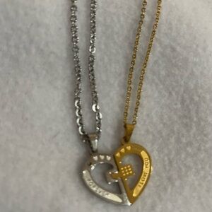 Gold and Silver Heart Pendant Necklace